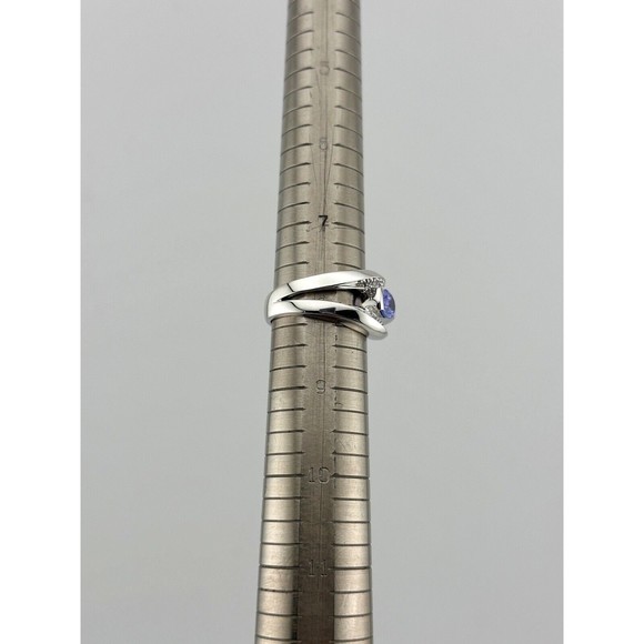 Natural Purple Tanzanite Oval Cut & Round White Diamond Ring in Platinum Size 8 - Picture 8 of 10